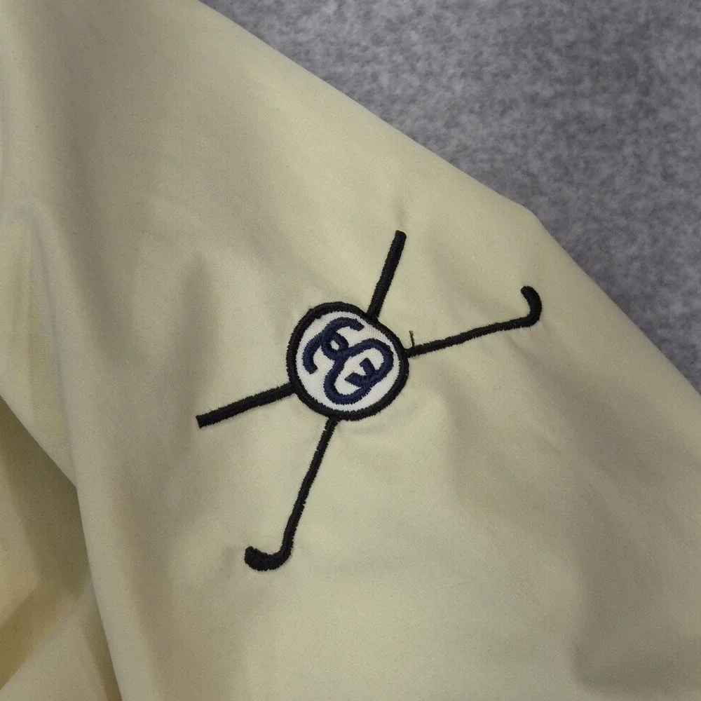 Vintage Stussy 8 Ball Jacket Mens M Cream Navy Color block Y2K Streetwear
